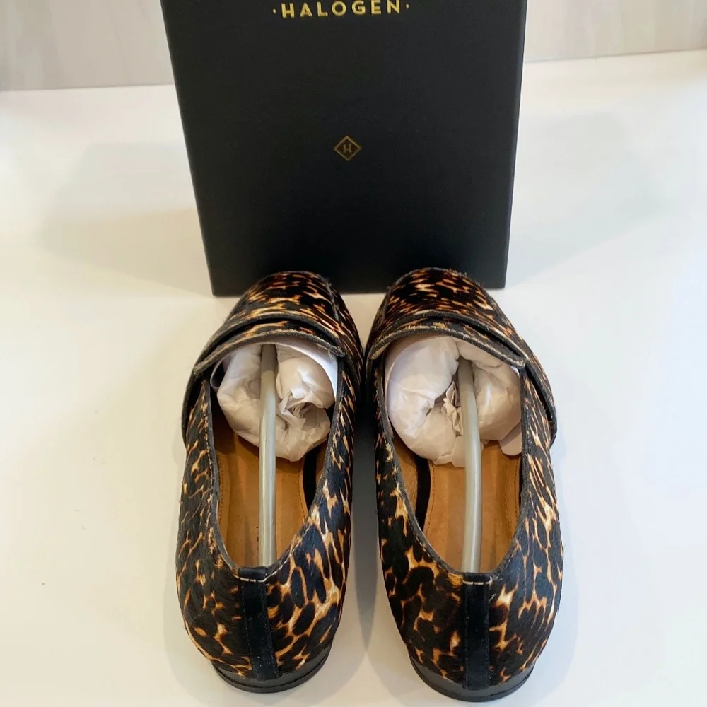 Halogen Lucy Genuine Calf Hair Loafer Chocolate Leopard 6M New in Box